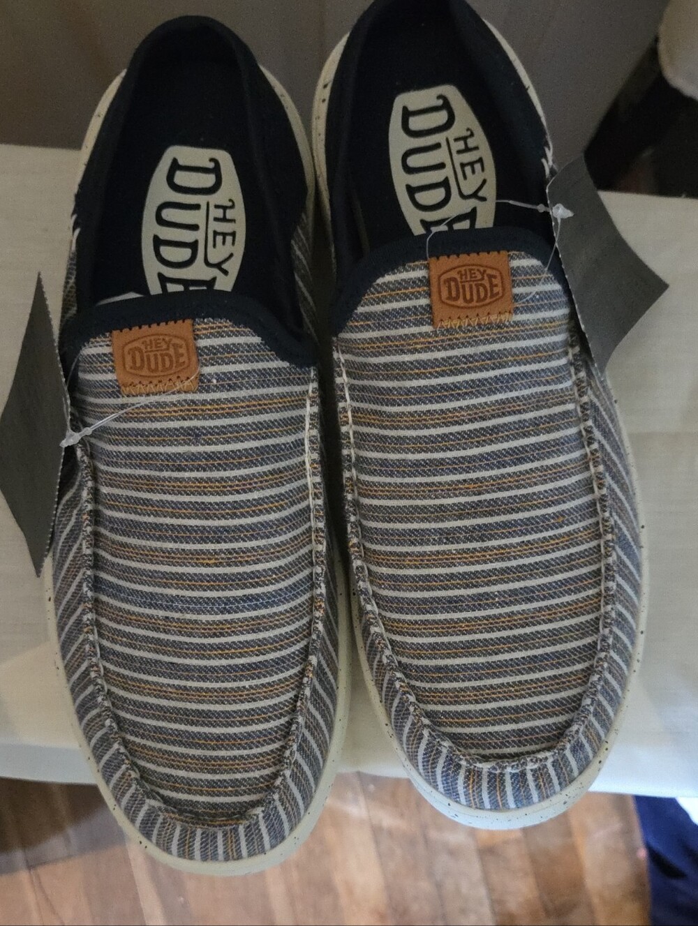 Hey Dude Striped Navy and Tan Casual Slip-On Mule Loafers